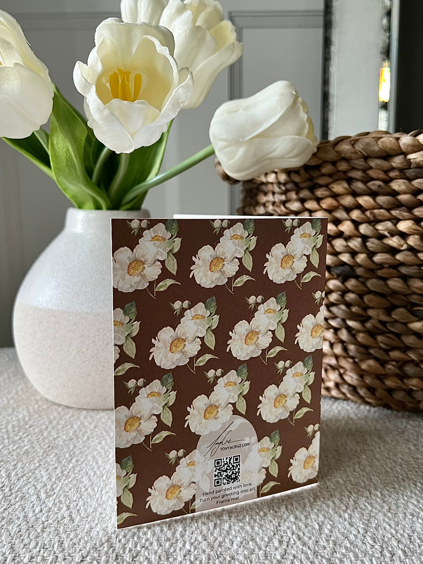 "Peony Pattern on Brown" Greeting Card