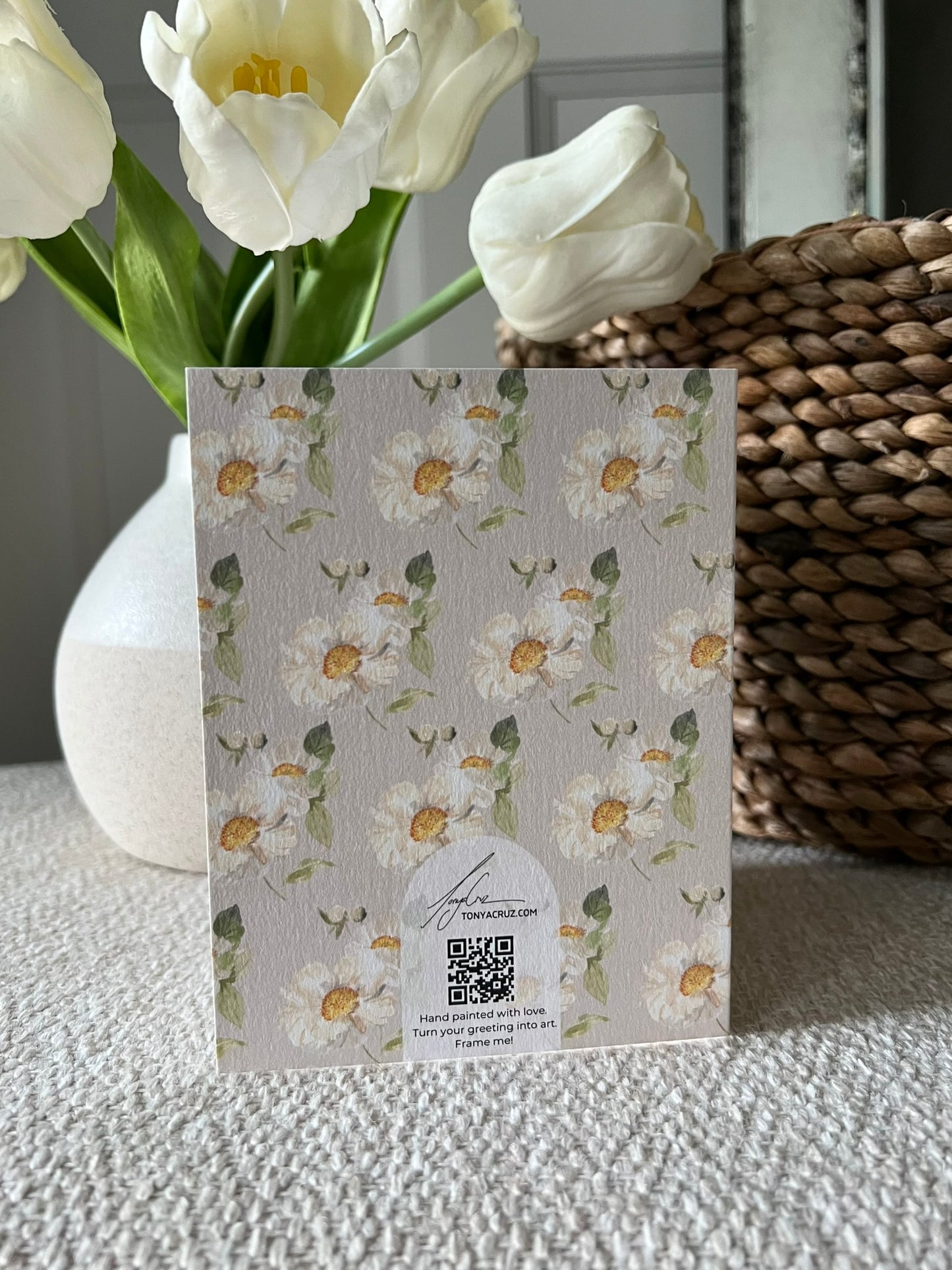 "Peony Pattern on Beige" Greeting Card