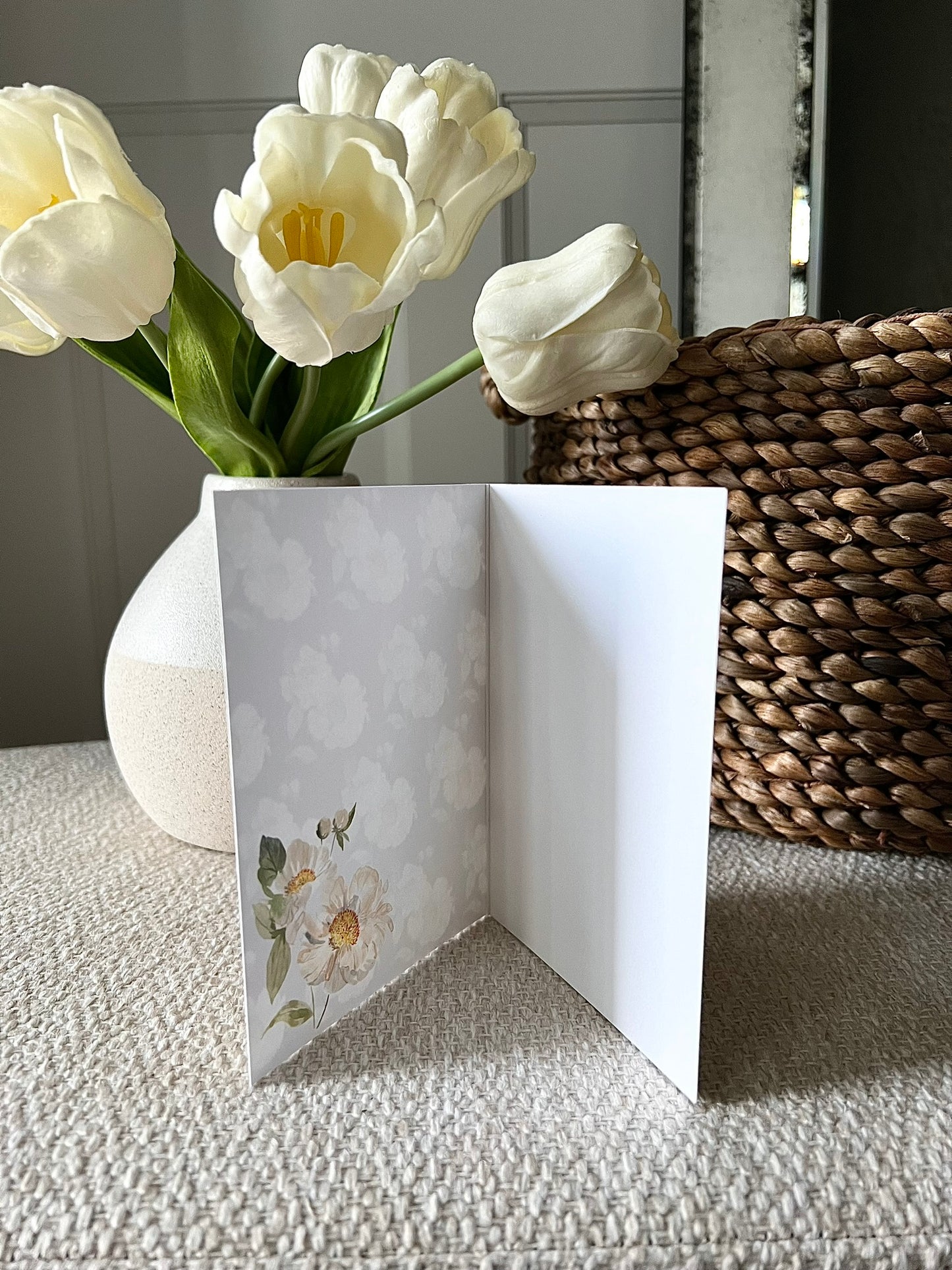 "Peony Pattern on Brown" Greeting Card