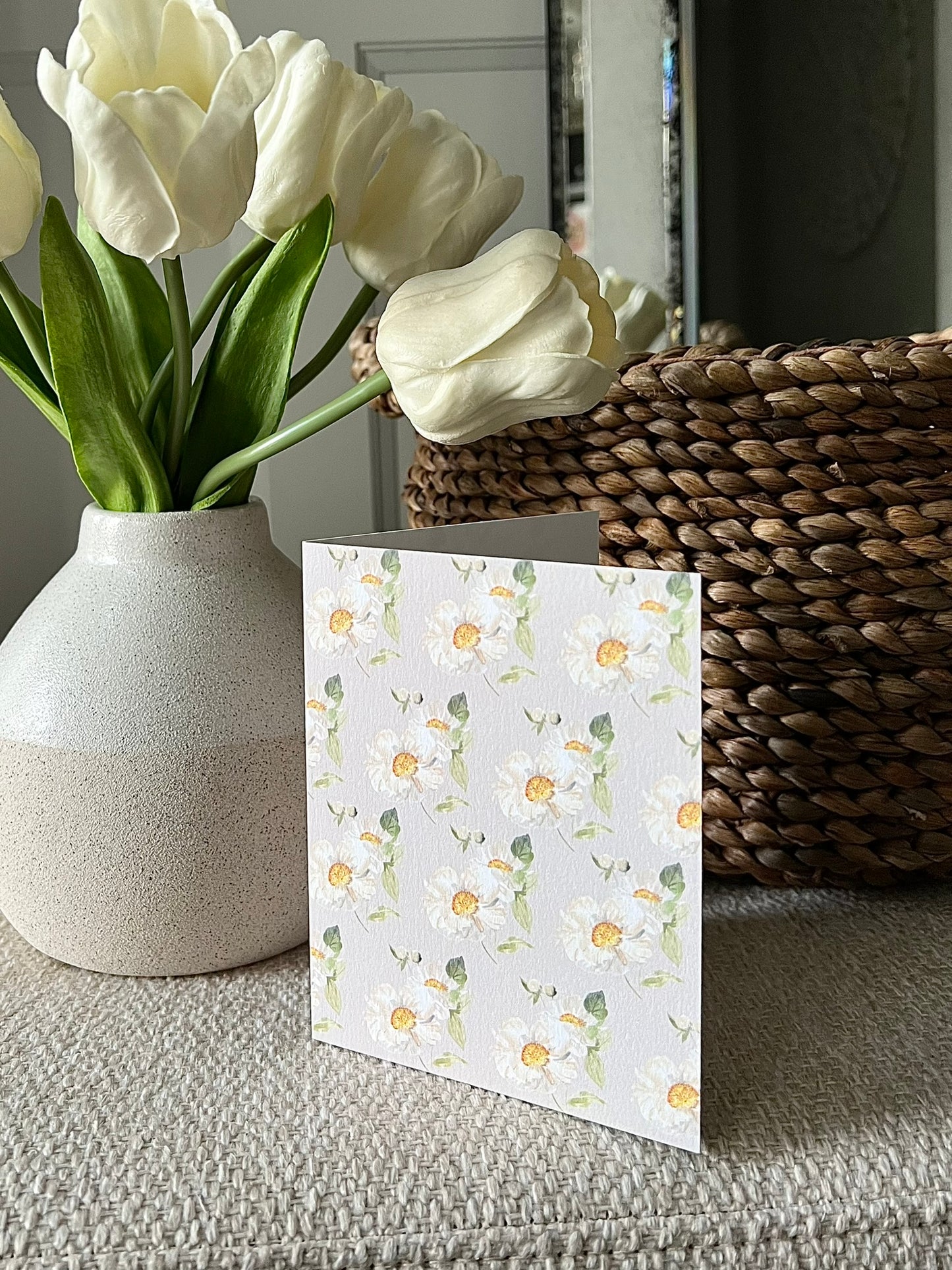 "Peony Pattern on Beige" Greeting Card