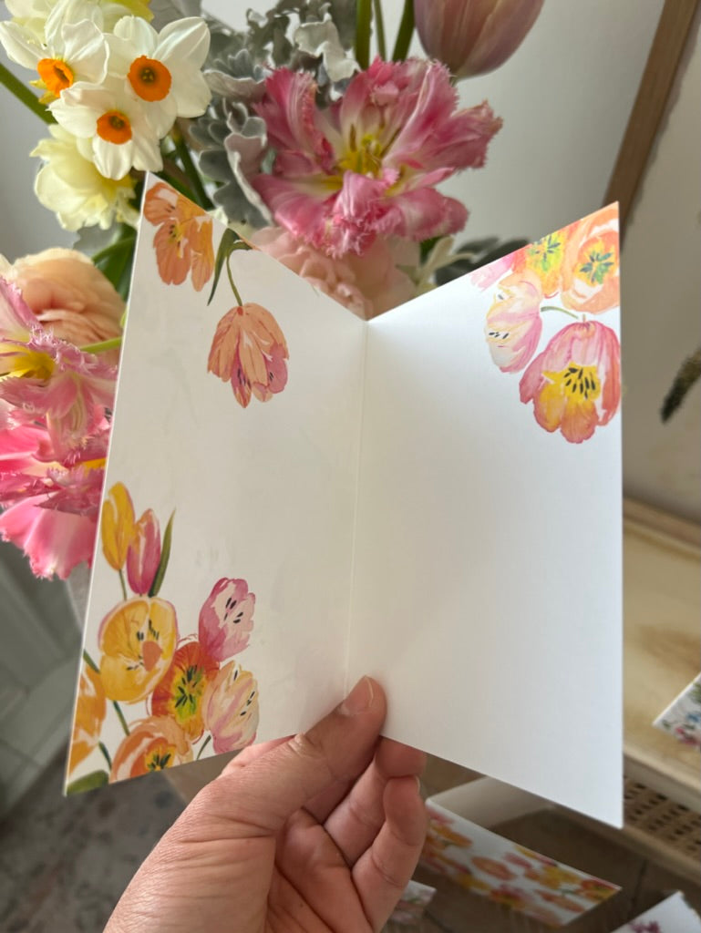 "Tulip Bunch on Pink" Greeting Card