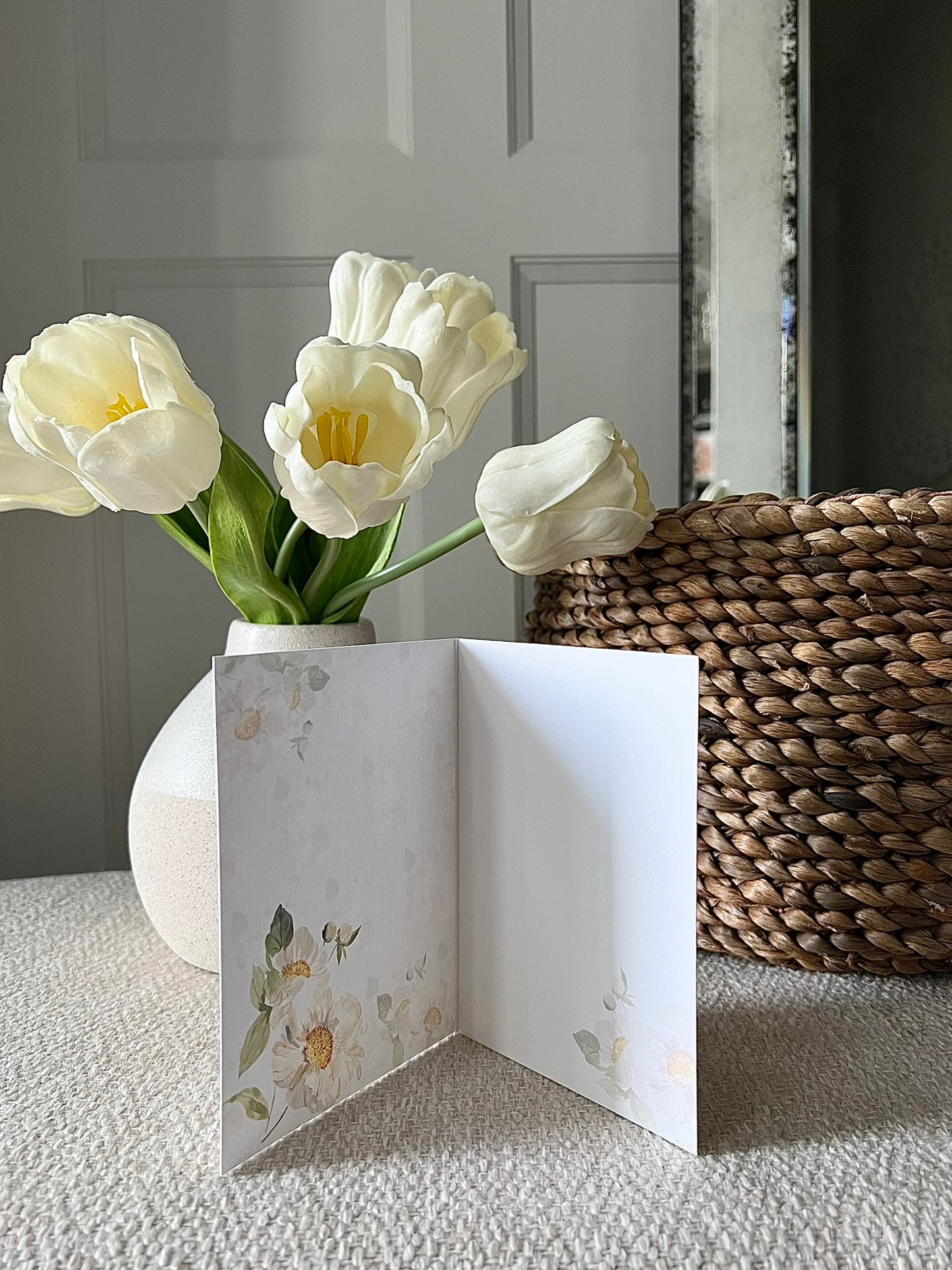 "Peony Pattern on Beige" Greeting Card