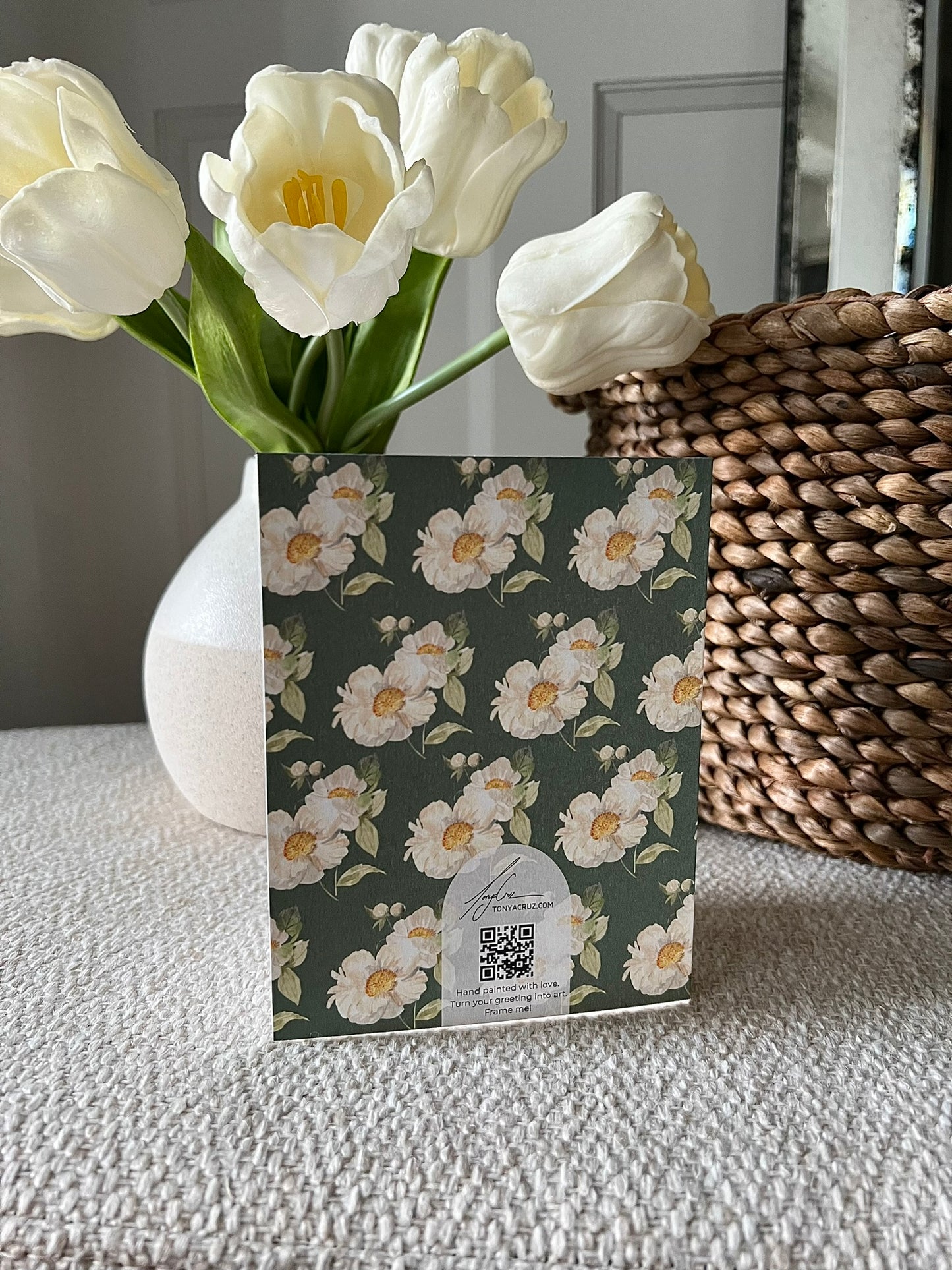 "Peony Pair on Green" Greeting Card