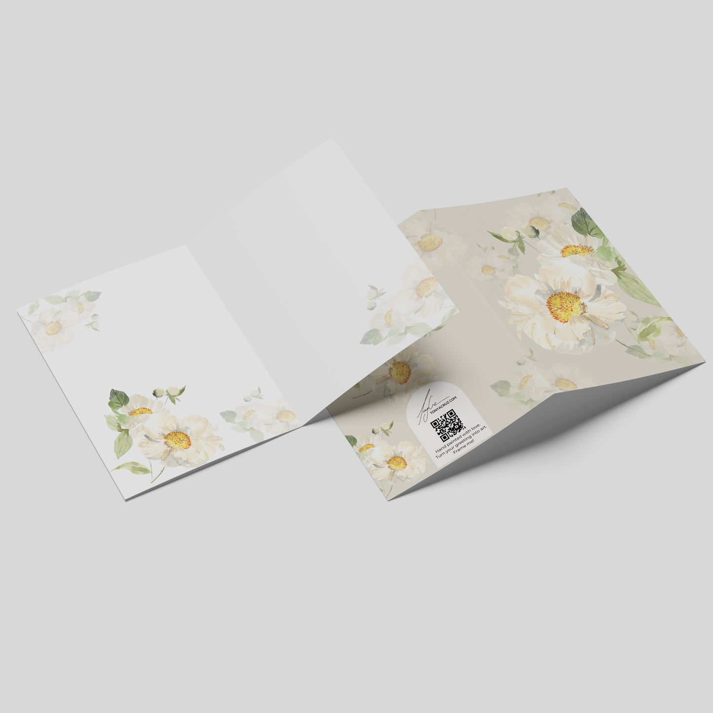 "Peony Pair on Beige" Greeting Card