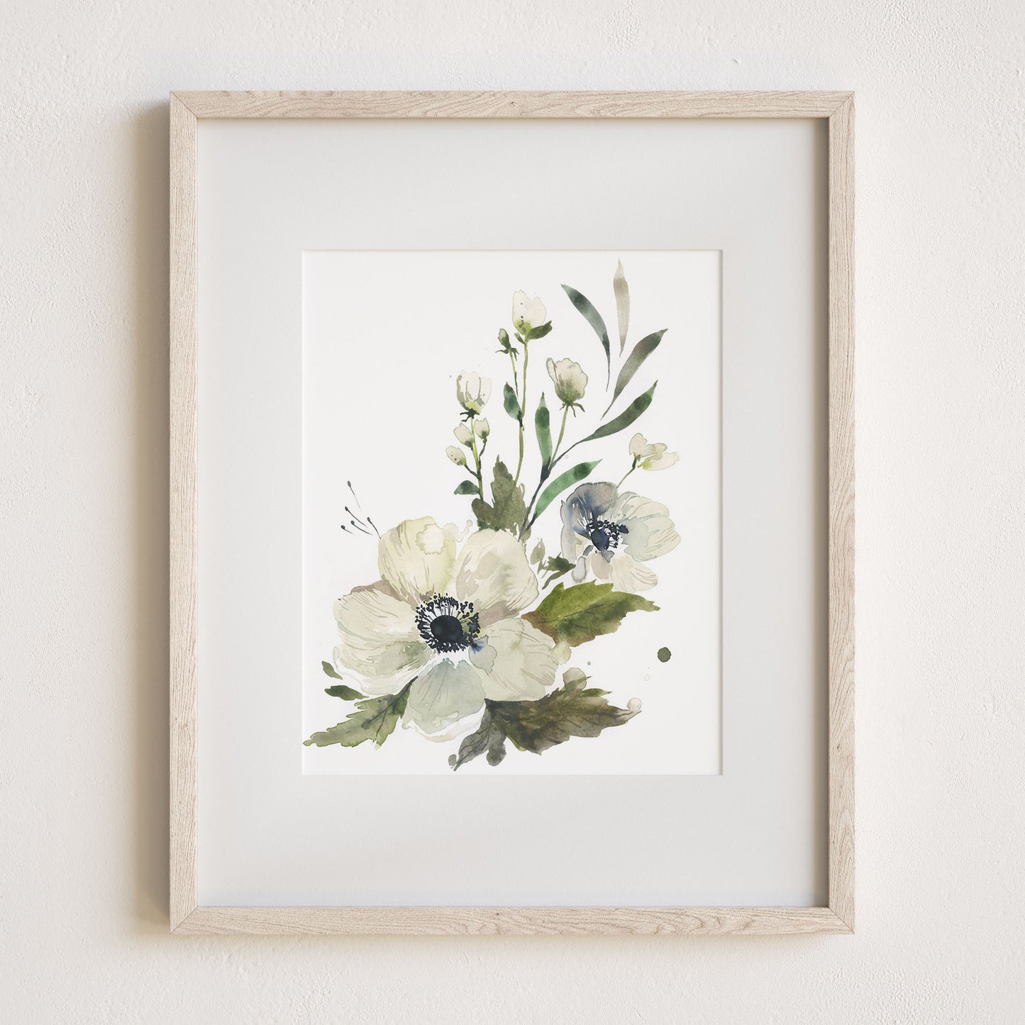 Simple Anemone Art Print, 8x10" with mat and frame