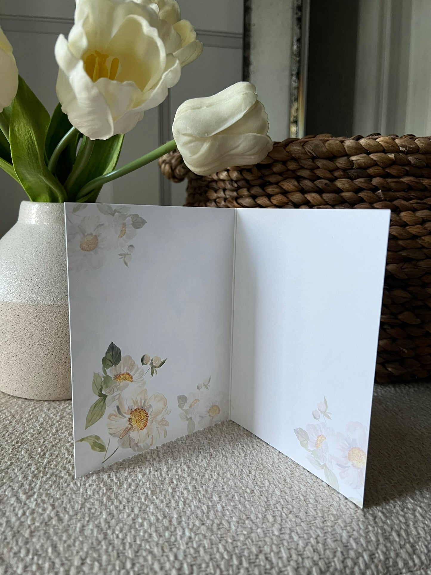 "Peony Pair on Green" Greeting Card