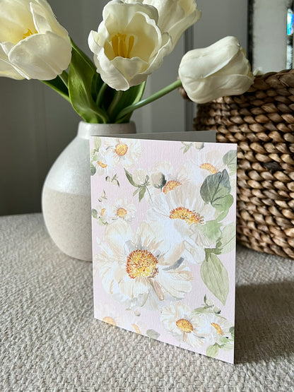 "Peony Pair on Pink" Greeting Card