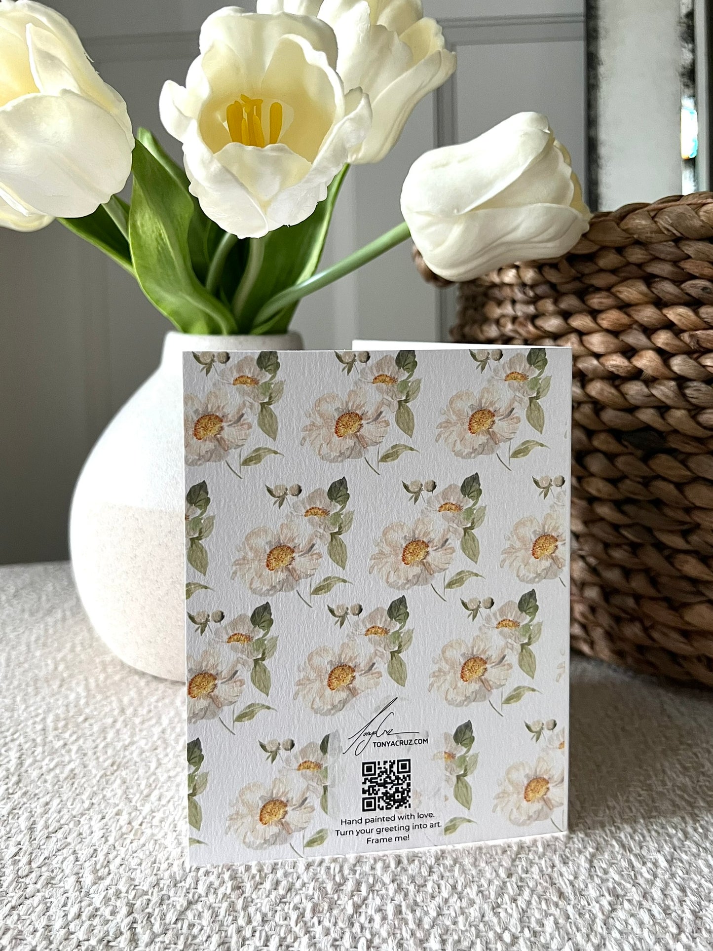 "Peony Pair on White" Greeting Card
