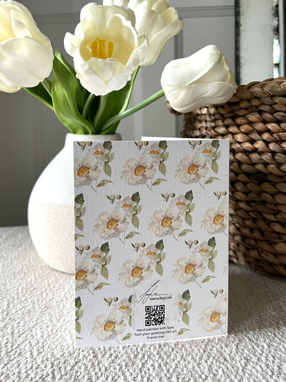 "Peony Pair on White" Greeting Card