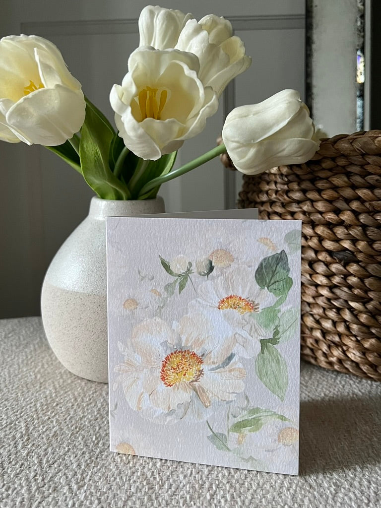 "Peony Pair on Beige" Greeting Card
