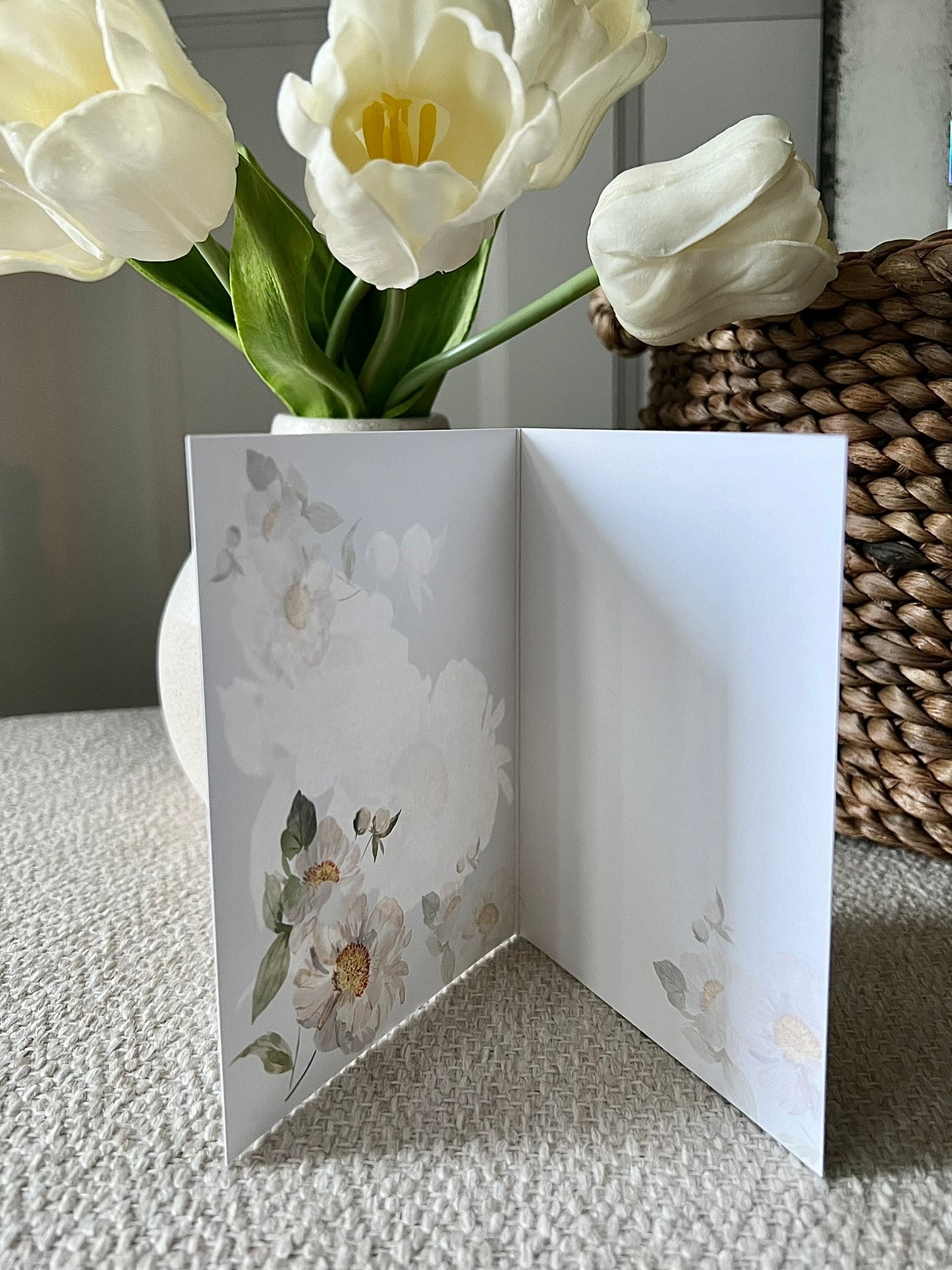 "Peony Pair on Black" Greeting Card