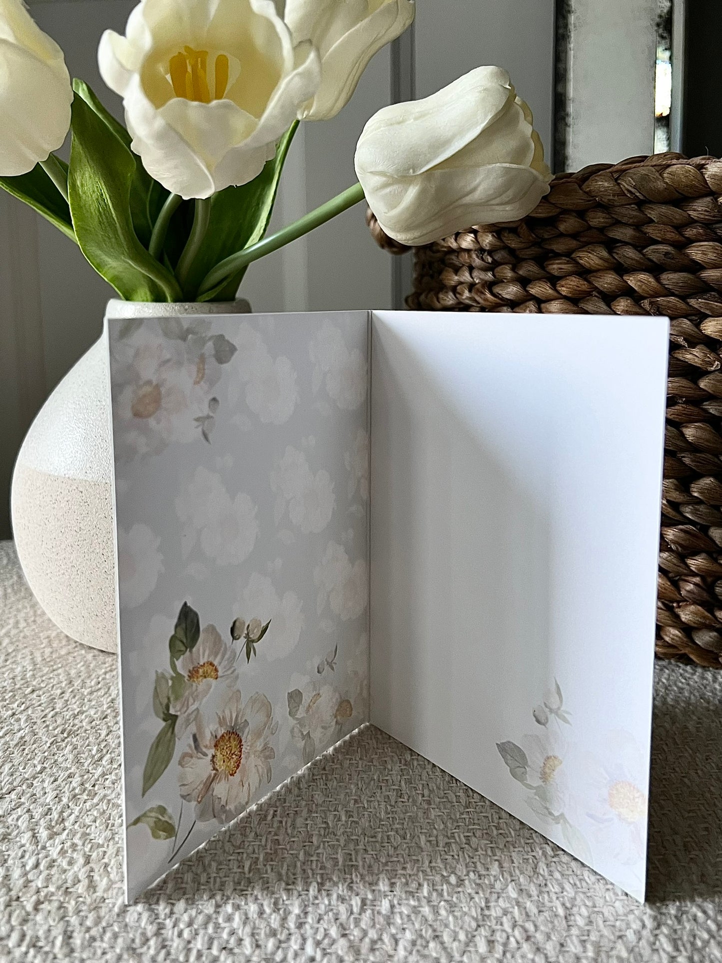 "Peony Pattern on Green" Greeting Card