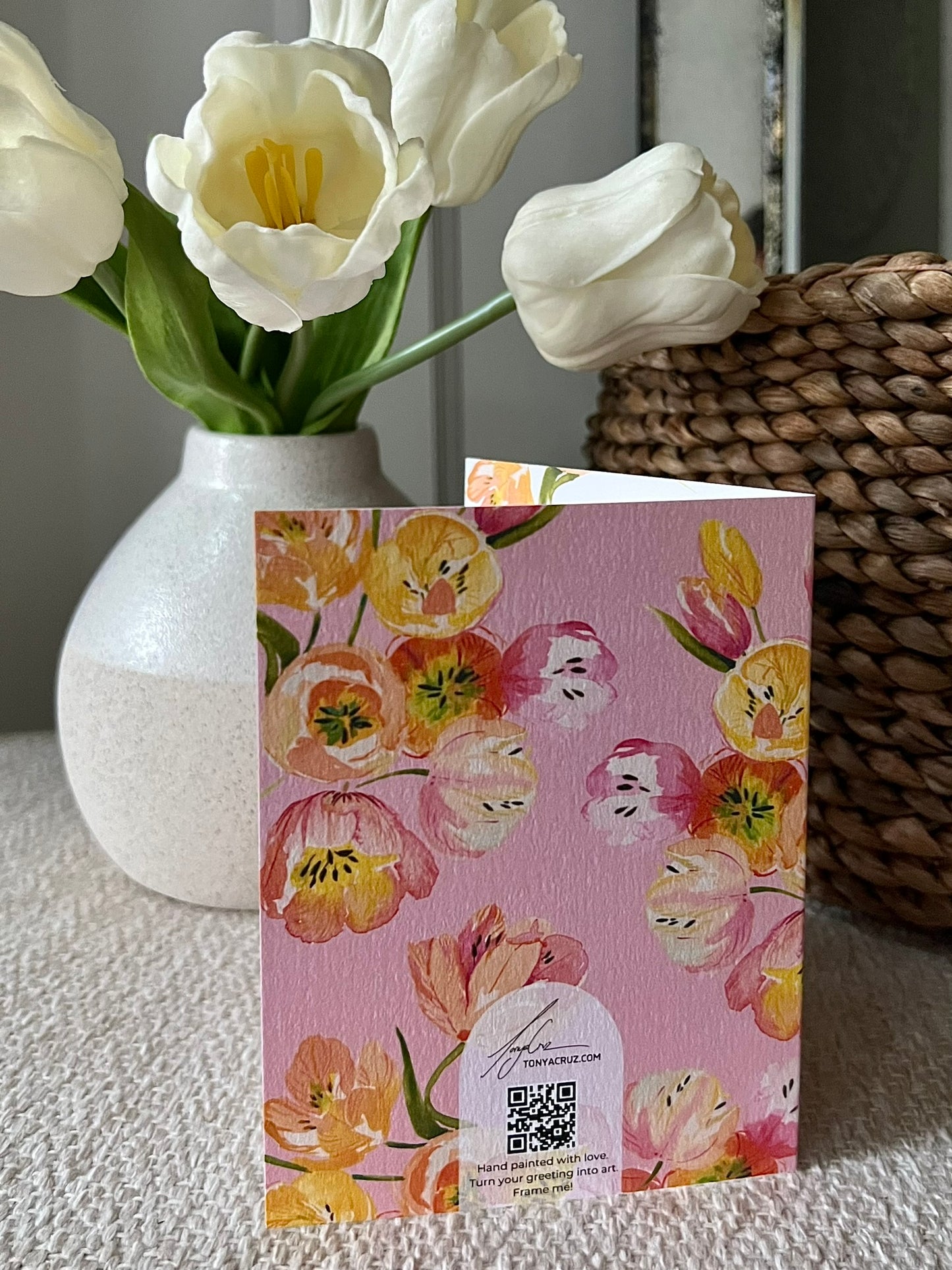 "Tulip Bunch on Pink" Greeting Card