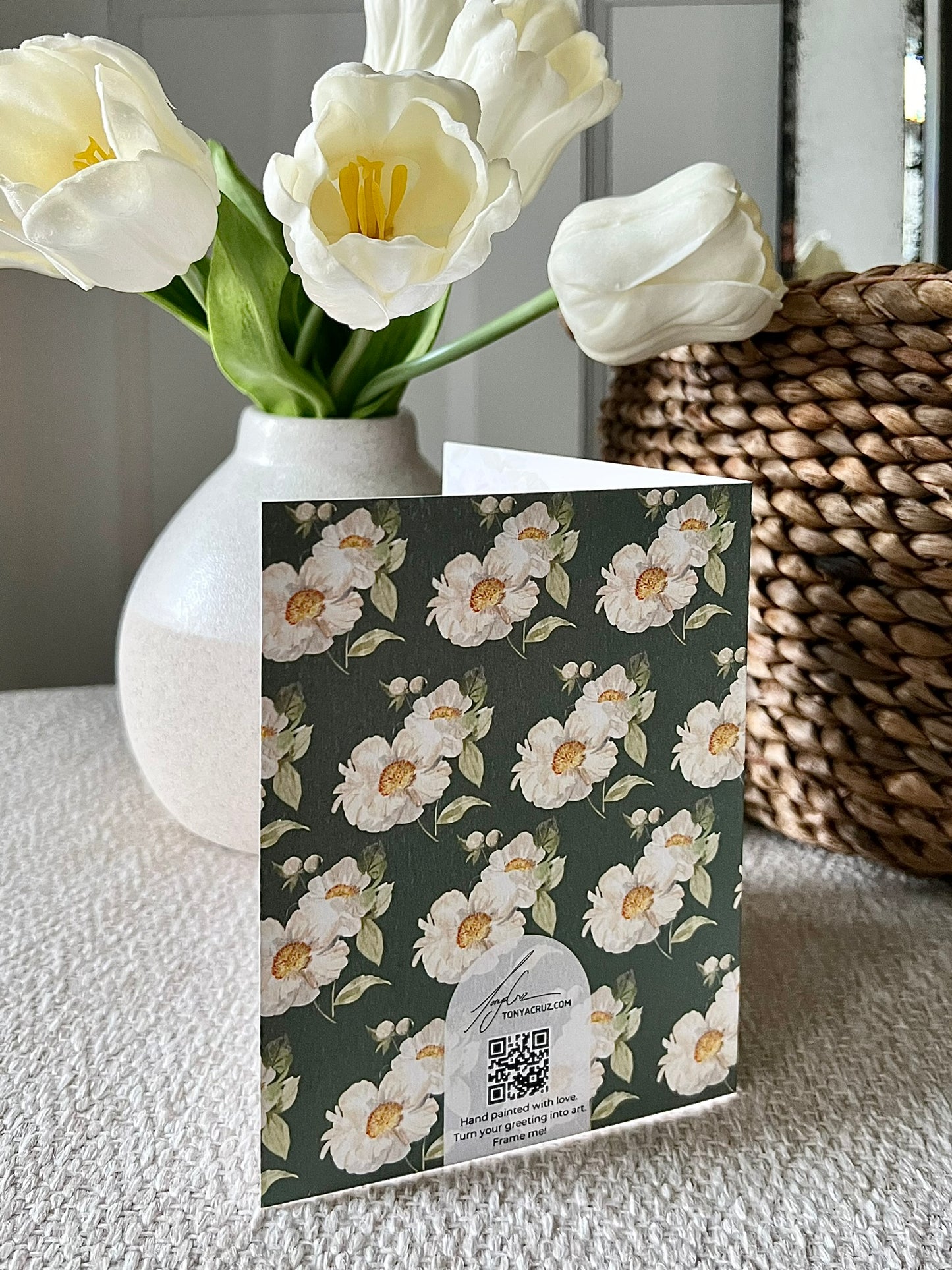 "Peony Pattern on Green" Greeting Card