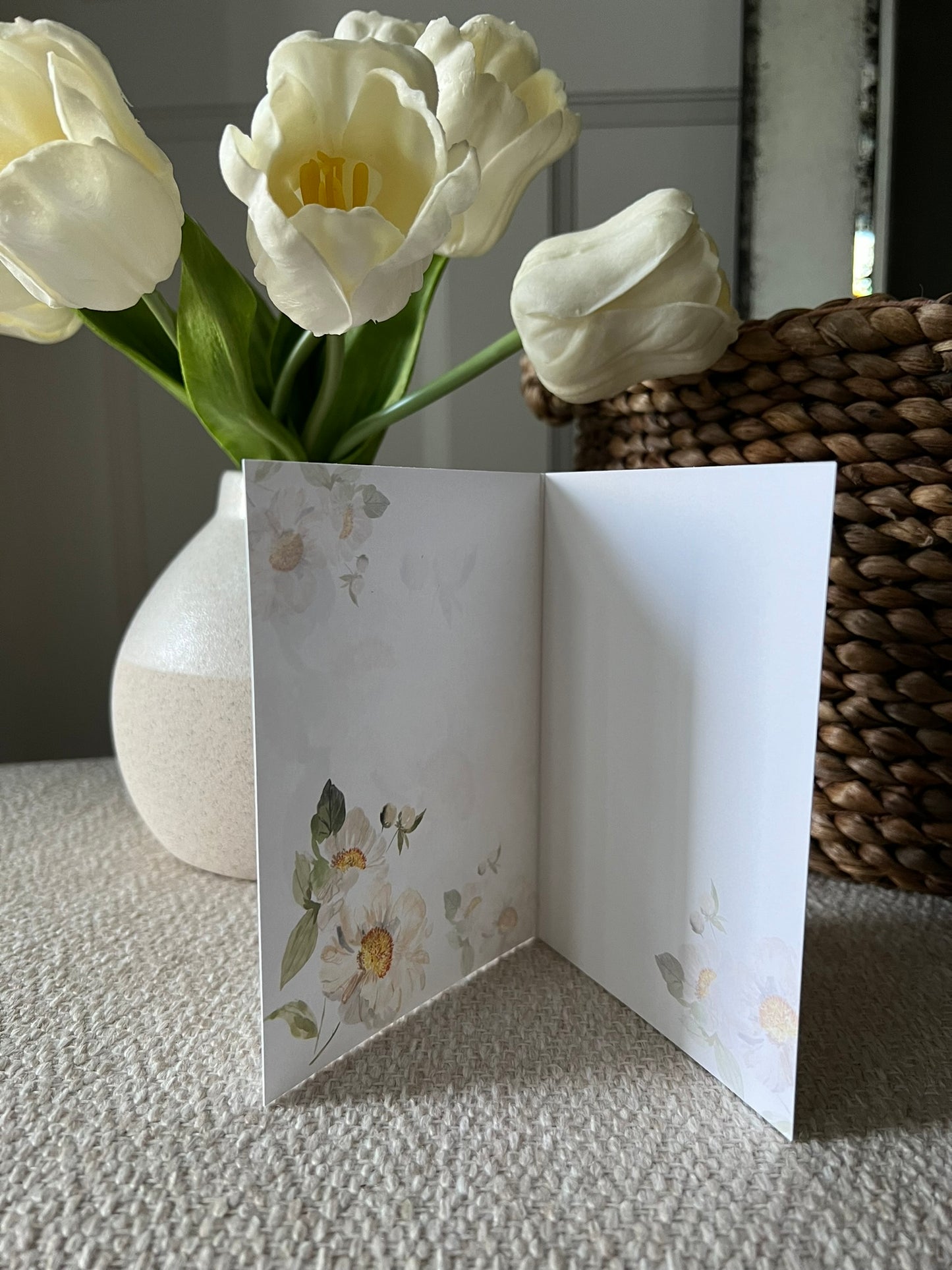 "Peony Pair on White" Greeting Card
