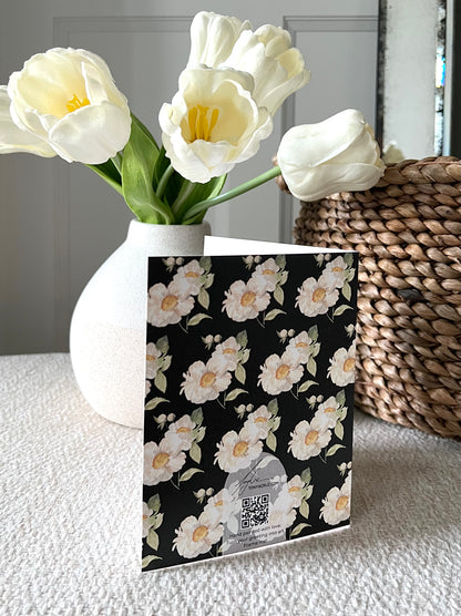 "Peony Pattern on Black" Greeting Card