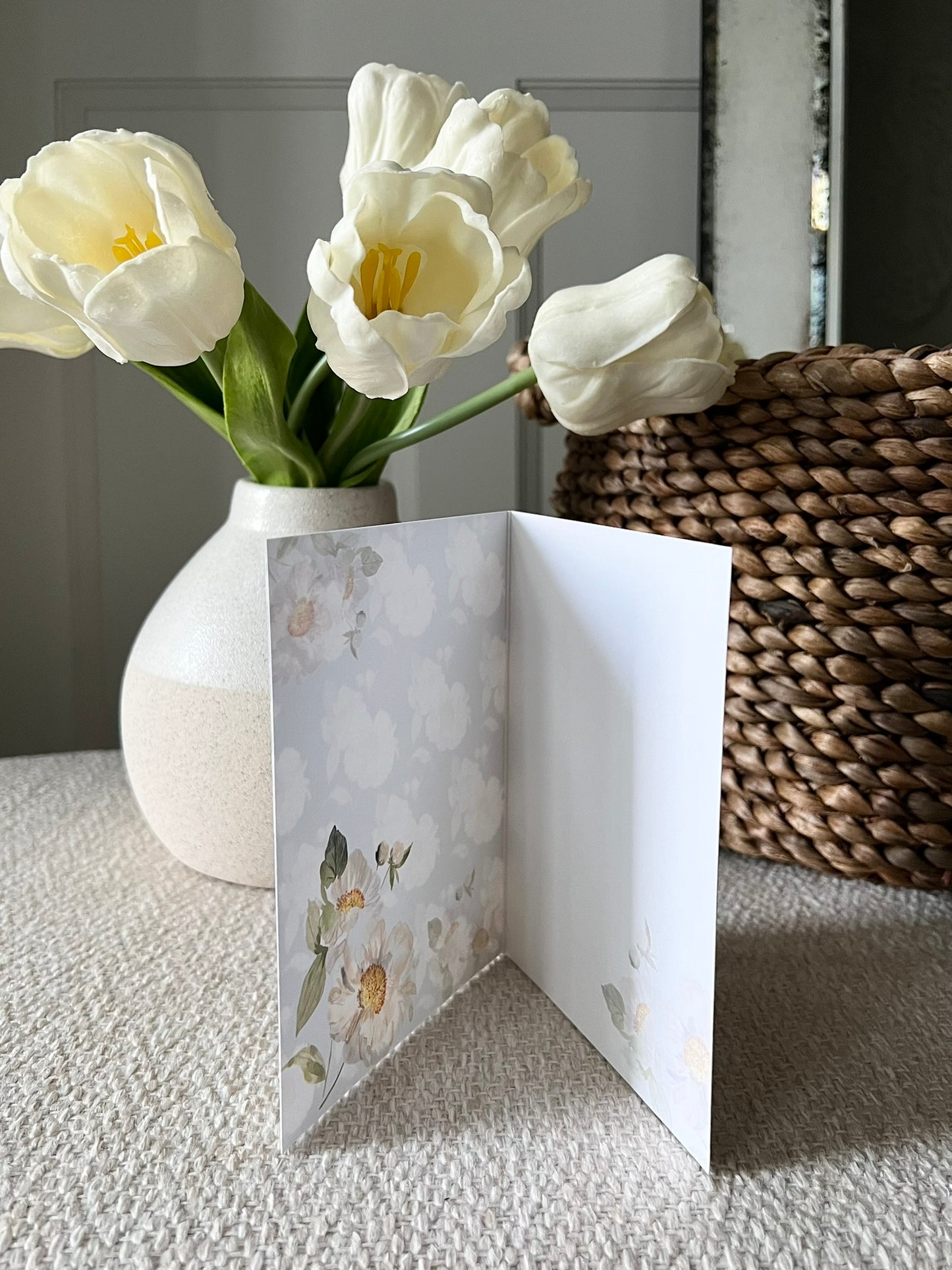 "Peony Pattern on Black" Greeting Card