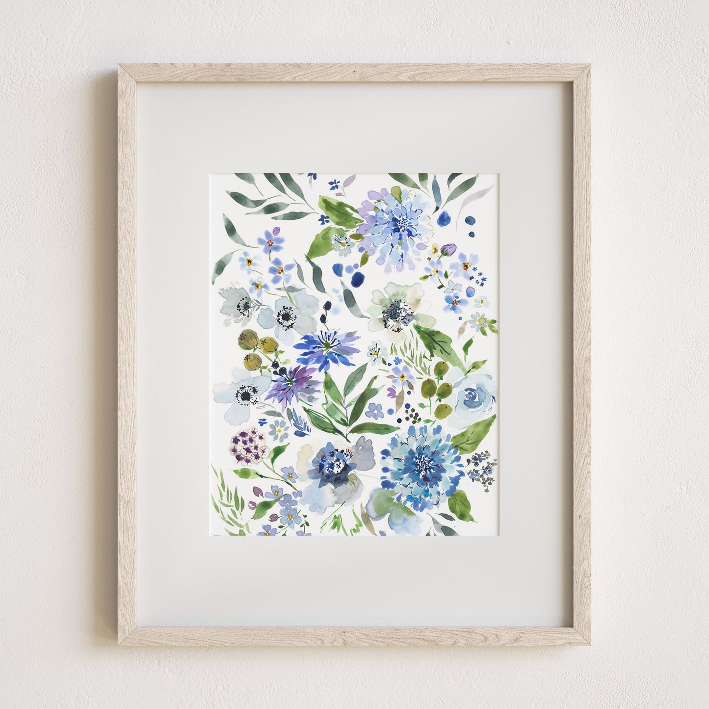 Blue Flowers 8x10" with mat and frame, portrait view