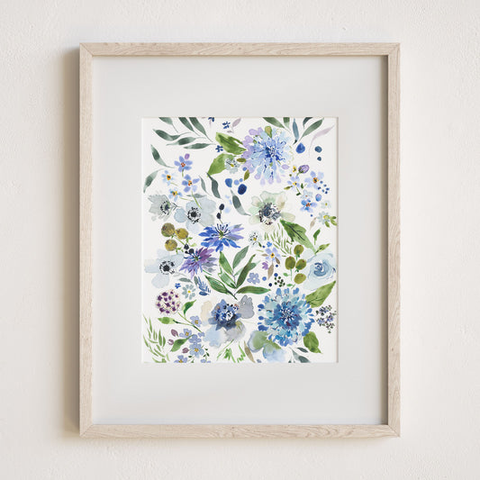 Blue Flowers 8x10" with mat and frame, portrait view