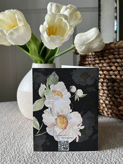 "Peony Pair on Black" Greeting Card