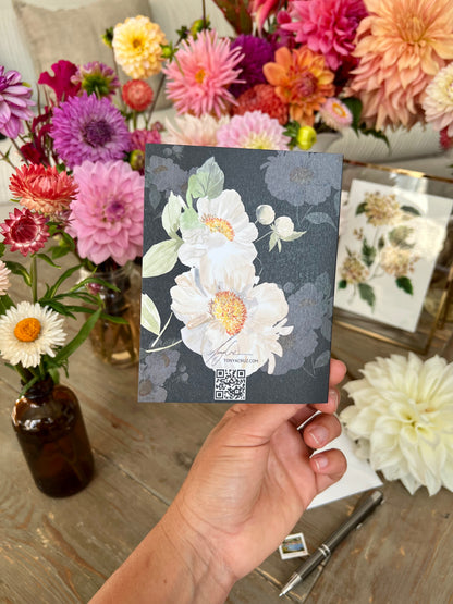 "Peony Pair on Black" Greeting Card