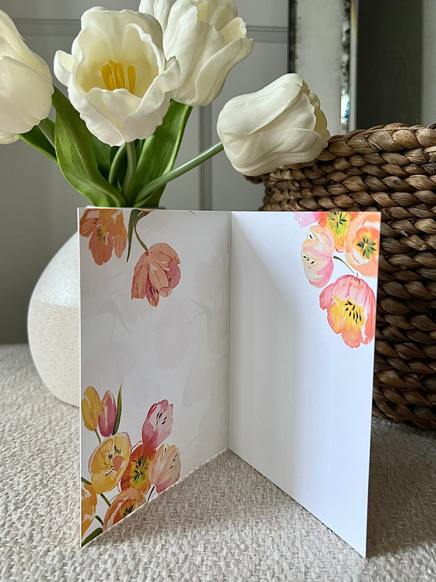 "Tulip Bunch on White" Greeting Card