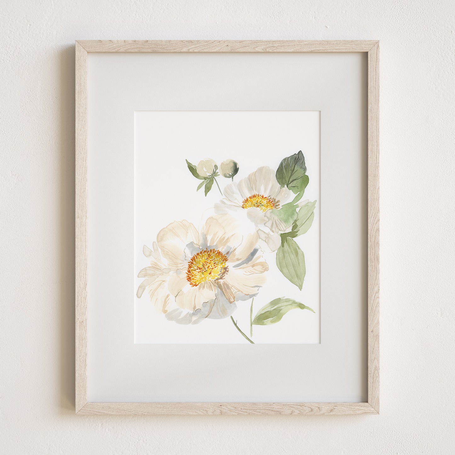 Peony Pair Art Print, 8x10" with mat and frame