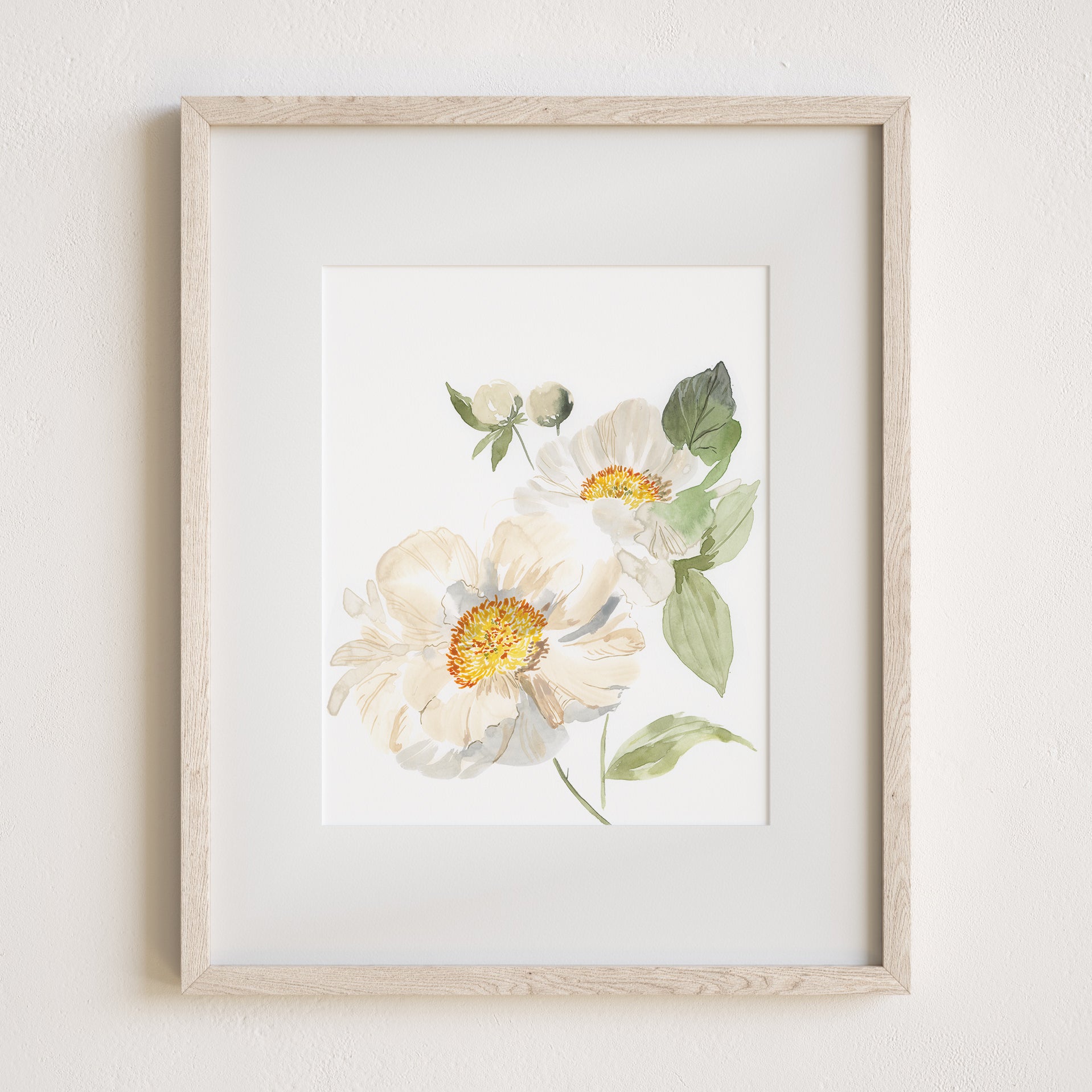 Peony Pair Art Print, 8x10" with mat and frame