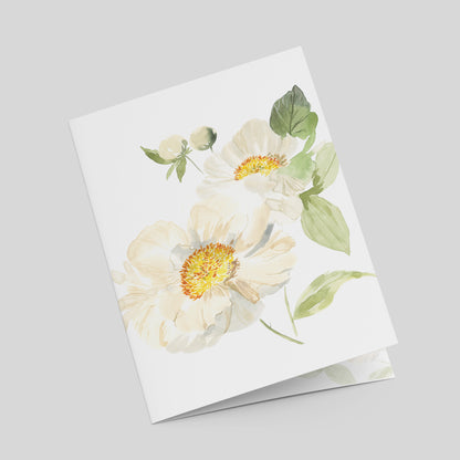 "Peony Pair on White" Greeting Card
