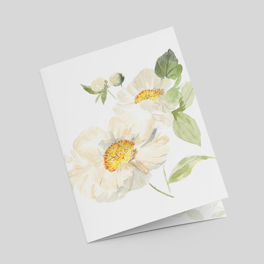 "Peony Pair on White" Greeting Card