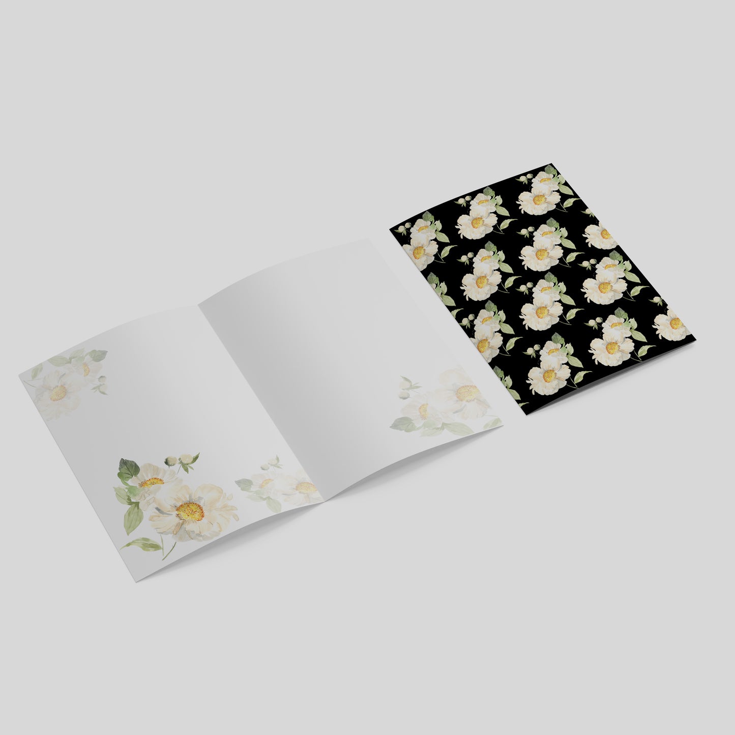 "Peony Pattern on Black" Greeting Card