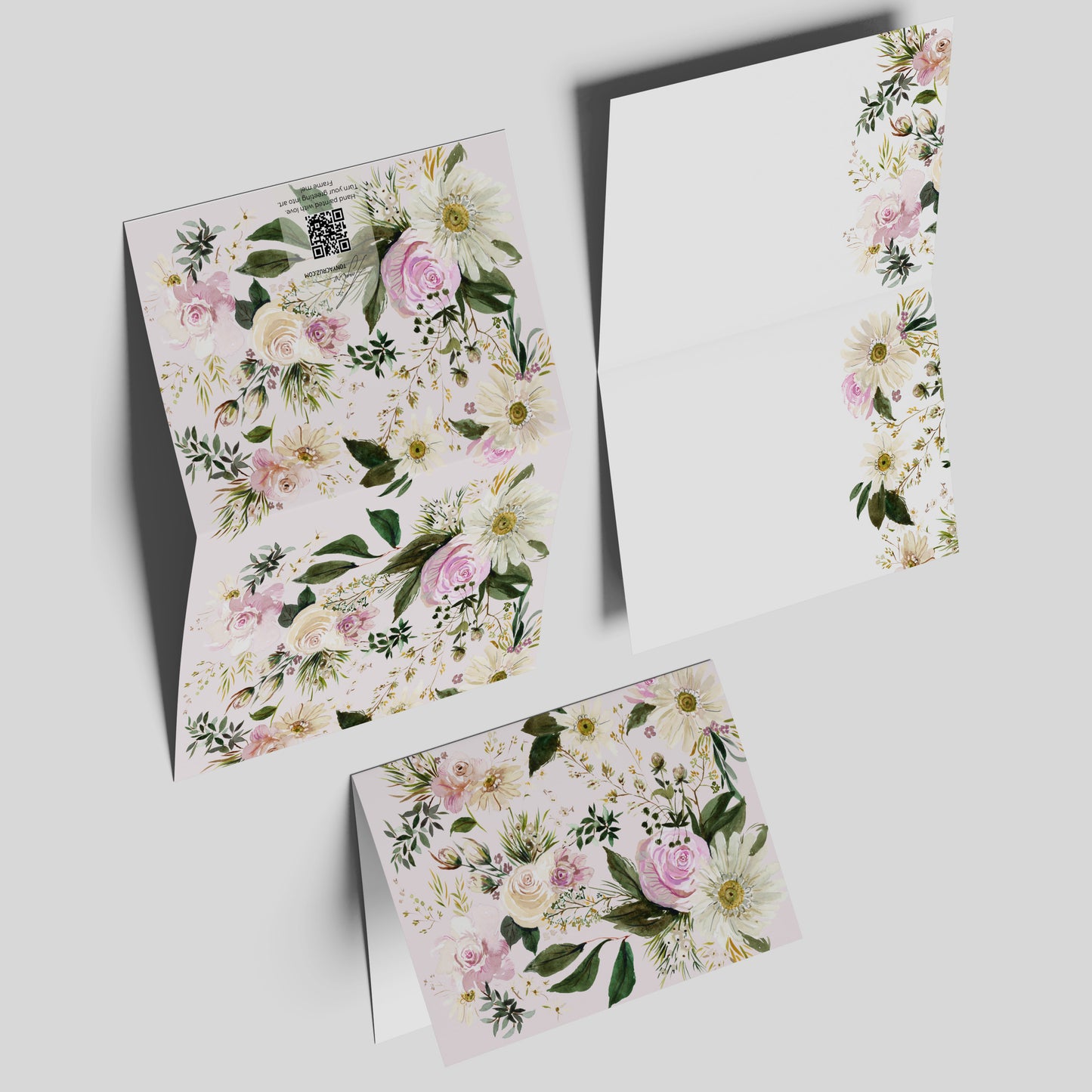 "Pink & White flowers" Greeting Card