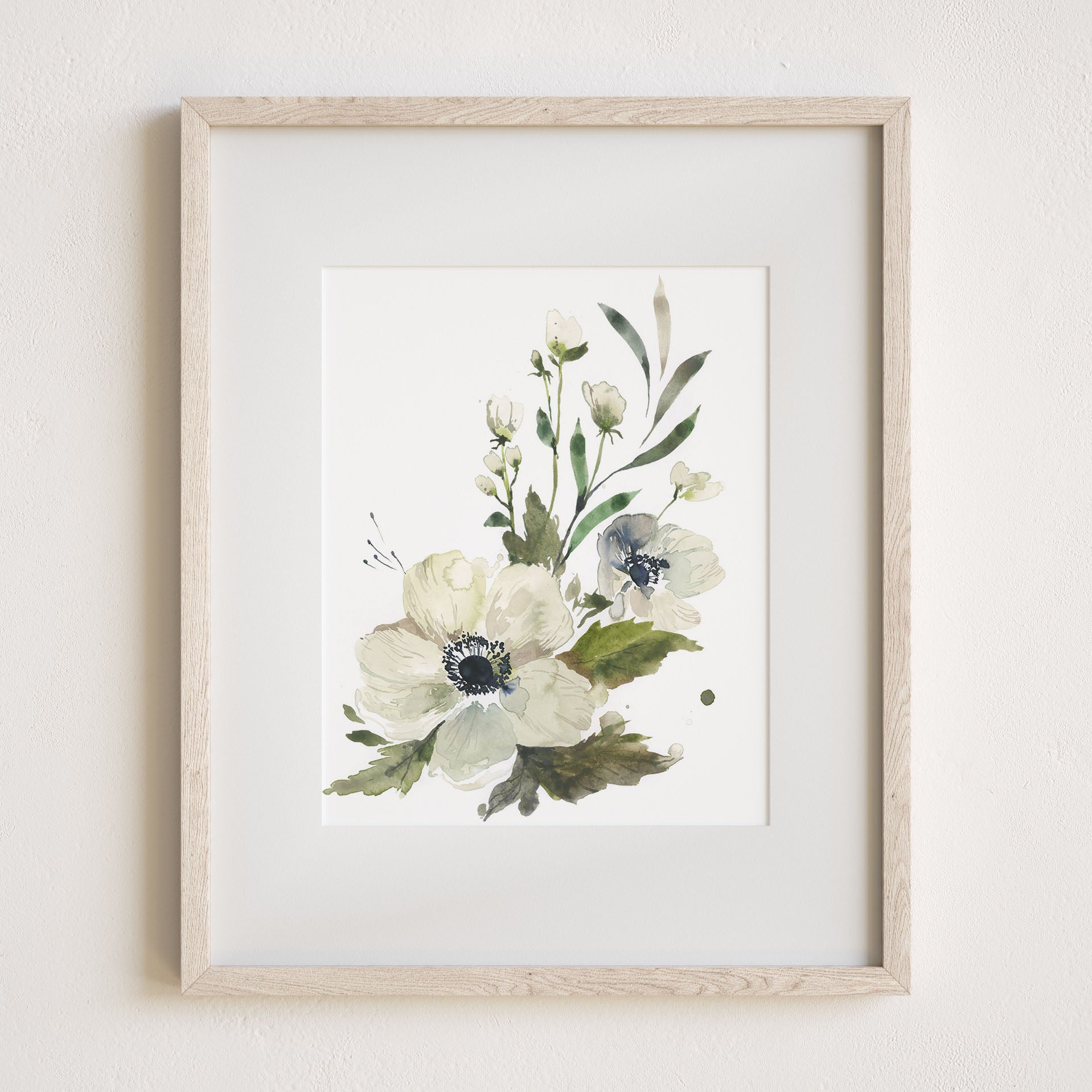 Simple Anemone Art Print, 8x10" with mat and frame