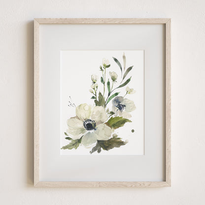 Simple Anemone Art Print, 8x10" with mat and frame
