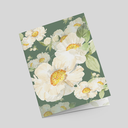 "Peony Pair on Green" Greeting Card