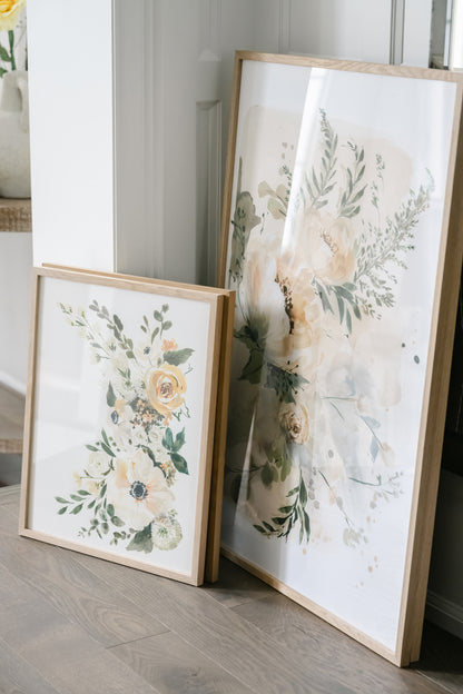 Matthew Art print 16x20" framed next to Lovers Art Print 24x36"