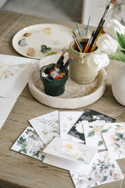 "Peony Pair on Beige" Greeting Card